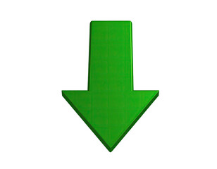 3D rendered, vibrant green downward arrow against black background
