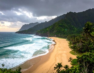 Tropical beach with dramatic clouds