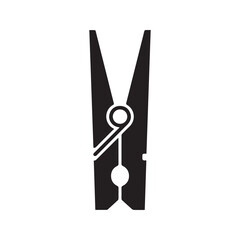 Simple black clothespin icon. Vector illustration of a laundry peg for hanging clothes.
