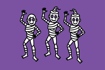 vector illustration of a dancing Muumy Party cartoon Halloween party design.