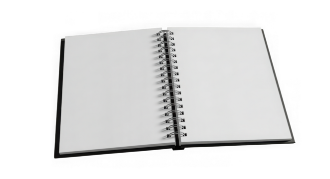 Open spiral notebook blank pages ready for notes ideas creative writing drawing sketching blank page template isolated on transparent background