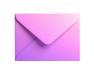 A digital rendering of a closed pink envelope with shadows, centered on black