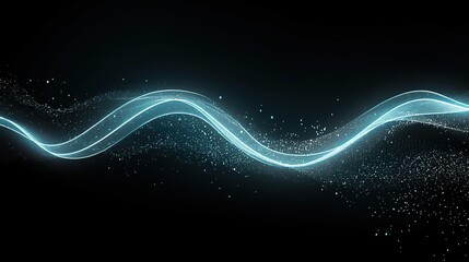 A white glowing particle line on a black background, paired with a simple blue S-shaped wave, is perfect for graphic design, digital art, or decorative elements that require delicate lighting effects.