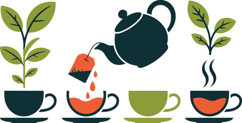 Tea brewing with plants and cups