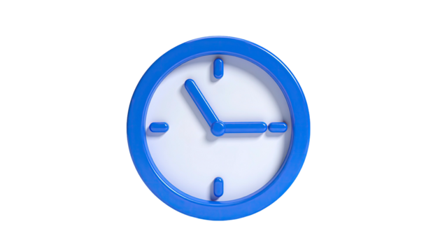 A blue analog clock showing the time, against a black background