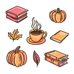 Autumn Vibes A Delightful Mix of Books, Coffee, and Beautiful Pumpkin Illustrations