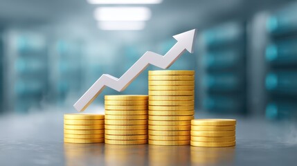 A glowing data center with servers and digital connections, an arrow rising upward into the sky, symbolizing increasing capital expenditure in database and AI.