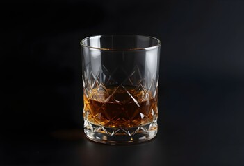 Elegant Whiskey Glass with Amber Spirit on Dark Background