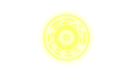 Abstract yellow circular light beam with concentric white arcs creating a digital target effect, modern technology illustration concept isolated on transparent background