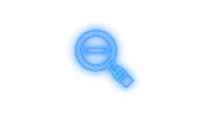 Colorful neon magnifying glass zoom out symbol, user interface element for digital search and reducing view, isolated on transparent background.