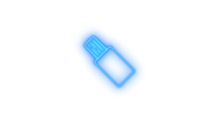 Vibrant blue neon usb flash drive icon representing digital data storage, computer peripheral, memory, and information transfer technology, isolated on transparent background