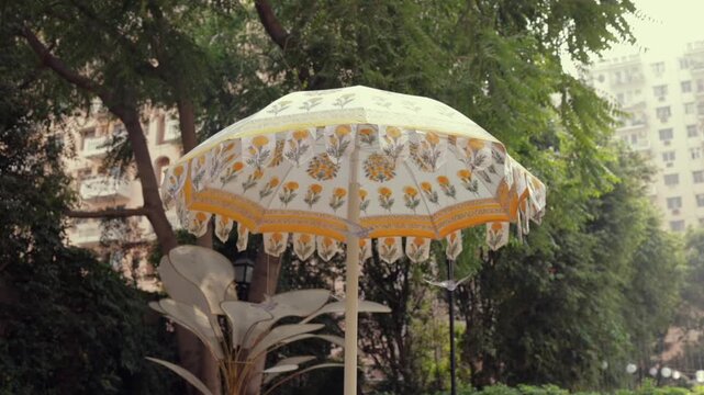 A Slow Motion Shot of an Indian Wedding Venue Decoration in India
