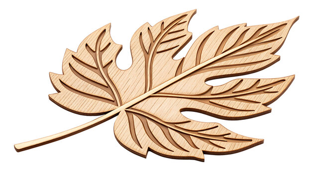 Chinar craft handmade wooden leaf cut out isolated on white PNG. AI GENERATED.