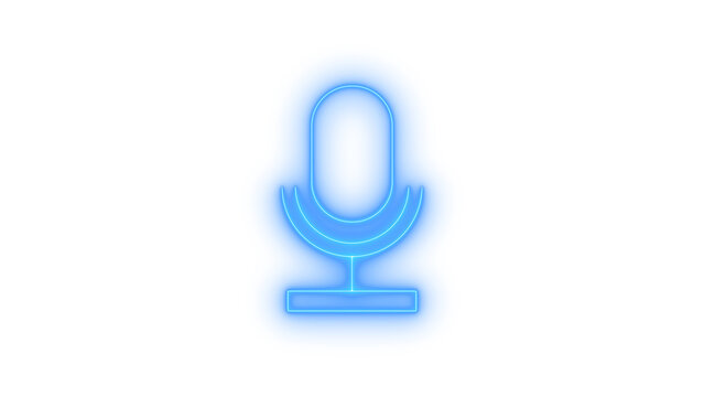 Bright glowing blue neon microphone icon, symbolizing voice recording, audio communication, broadcasting, podcasting, and digital sound capture, isolated on transparent background. - Powered by Adobe