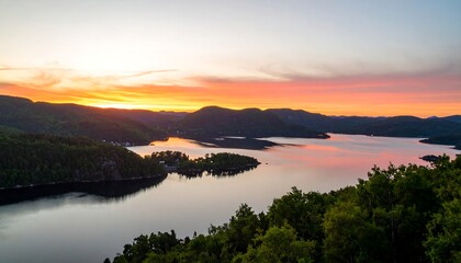 Fototapeta premium Panoramic Sunset over a Lake
