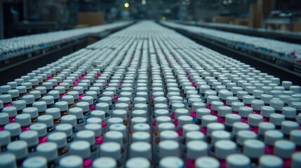 Obraz premium Bottles on Conveyor Belt in Manufacturing Facility