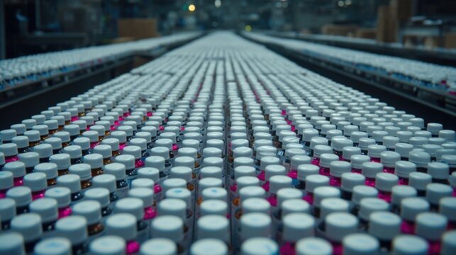 Bottles on Conveyor Belt in Manufacturing Facility