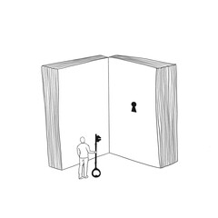 Illustration of man and book, surreal abstract concept