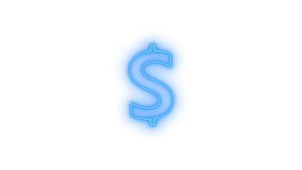 Glowing neon blue dollar currency symbol icon with a vibrant digital effect, representing finance, wealth, investment, and financial growth in a modern, illustrative style, isolated on transparent 