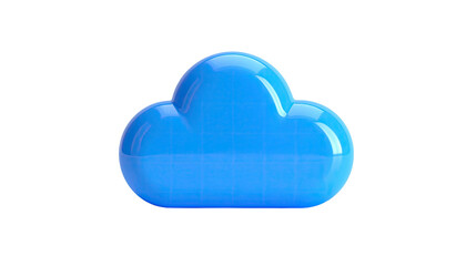 3D rendered bright blue cloud icon, floating against a stark black background