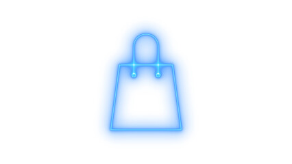 Glowing neon blue shopping bag icon with game controller silhouette for online gaming marketplace vector illustration isolated on transparent background