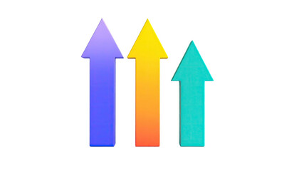 Three upward arrows in vibrant colors, set against a black background
