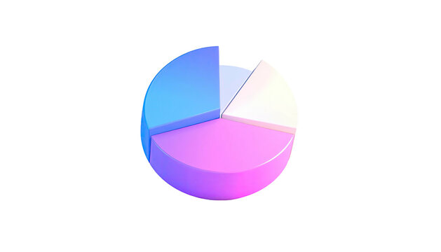 3D render of a pie chart showing data analysis in gradient blues and pinks