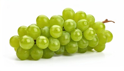 Lush Bunch of Green Grapes on a White Surface with Droplets and a Twig