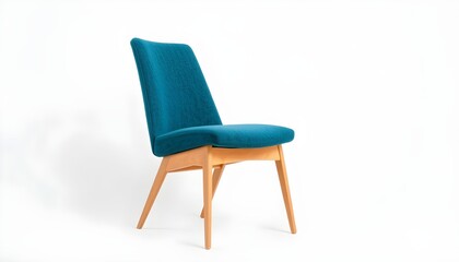 Elegant teal upholstered chair with wooden legs, perfect for modern interior design.