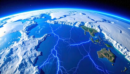 Earth, lightning storm over icy seas