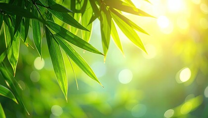 Lush Green Bamboo Leaves in Sunlight Bokeh Abstract Nature Scene