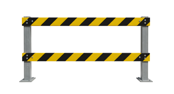 Sturdy industrial barrier with hazard stripes for site security and traffic control, essential for construction and event safety.