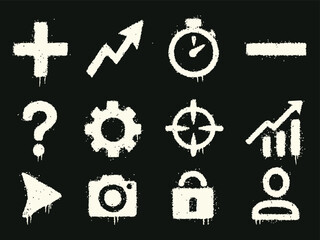 Obraz premium Spray Paint Icon Pack Graffiti Style Arrows, Smiley Faces, Stars and Urban Vector Set, Generative Ai