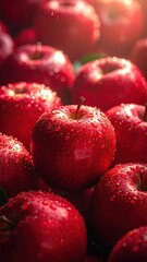 Lush Red Apples Covered in Water Droplets with Light Leak, Macro Close Up Still Life of Shiny Fresh Fruit, Dramatic Lighting