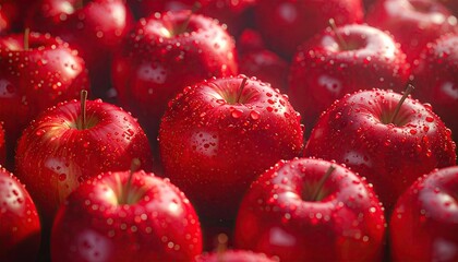 Lustrous Red Apples Covered in Tiny Sparkling Drops a Close up Still Life with Cinematic Lighting and Dark Background Enhanced