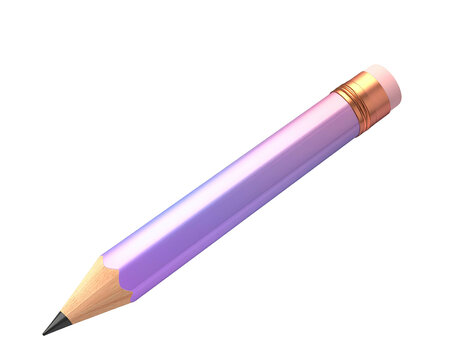 A glossy, purple pencil with a pink eraser and gold ferrule, isolated on black