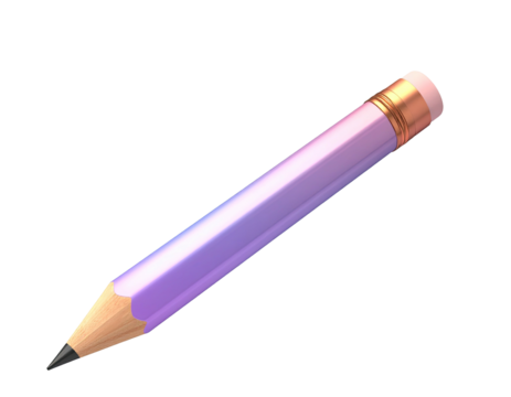 A glossy, purple pencil with a pink eraser and gold ferrule, isolated on black