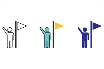 Vector art of person with flag vector icon sign symbol, representing achievement, success, and goal setting, ideal for business, sports, and personal development