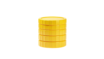 3D render of a stack of five yellow coins against a stark black background