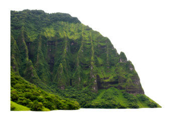 Lush green mountain range scenery, a vibrant tropical landscape, perfect for travel brochures, adventure promotions, or nature documentaries, inviting exploration