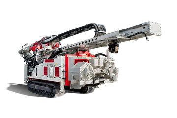 A modern drilling rig in transport position, against an isolated background, improves operational efficiency through expanded capabilities and efficiency during well drilling.