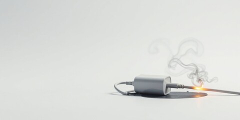 Overheated Power Adapter with Smoke and Sparks A Cautionary Image of Electrical Malfunction