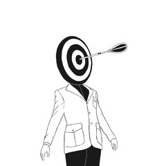 illustration of surreal business man with target over his head, targeting concept