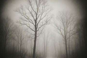Obraz premium [bare trees in winter fog with light vignette cinematic grain mobile wallpaper]