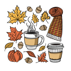 Autumn Elements Embracing Cozy Coffee Alongside Beautiful Fall Foliage for Comfort