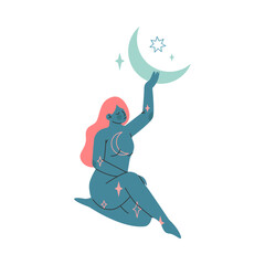 Mystic with Woman Character with Esoteric Astrological Sign Vector Illustration