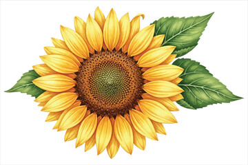 Naklejka premium Vector art of watercolor sunflower hand drawn floral illustration of yellow flower with green leaves botanical element for design, print, card, invitation