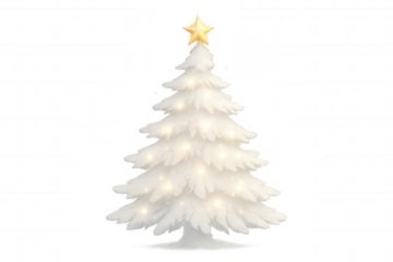 White christmas tree twinkling with golden lights and star topper, symbolizing winter holidays and festive celebrations