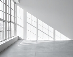 Obraz premium Sun-drenched tropical monstera leaf casting delicate shadows on a clean white wall, creating a serene and minimalist natural background