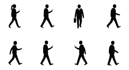 Fototapeta premium Silhouettes of people walking in various poses simple black and white design